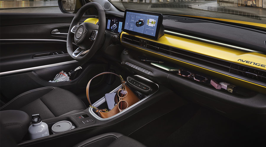 Left-hand drive jeep avenger interior from the passenger seat