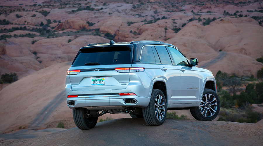 Rear of the Grand Cherokee at sunset off roading