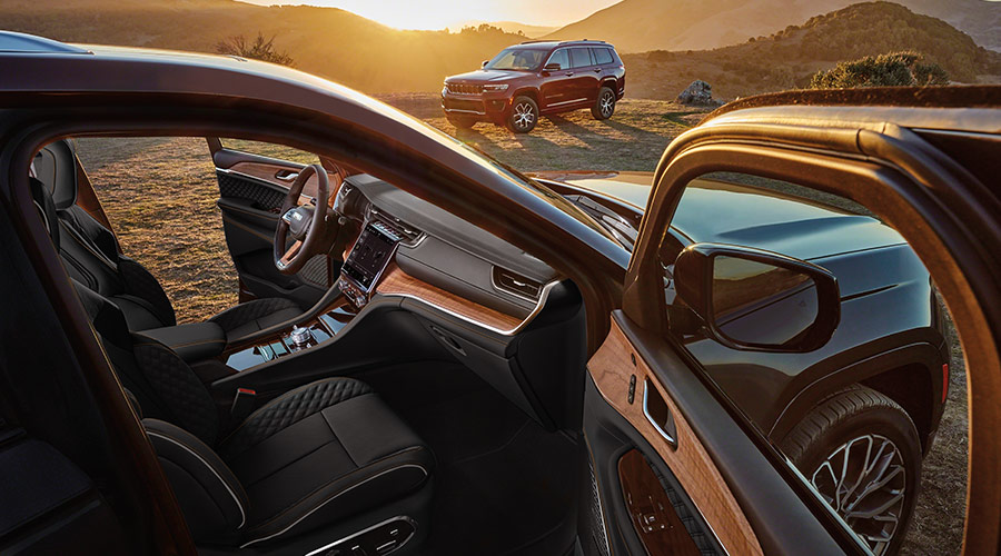 Rear of the Grand Cherokee at sunset off roading