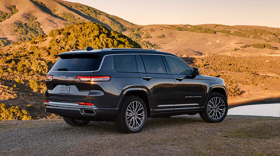 Rear of the Grand Cherokee at sunset off roading